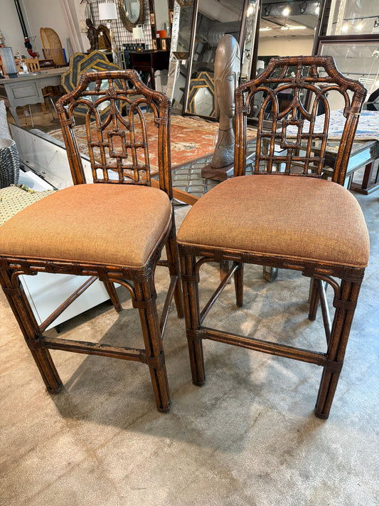 PAIR Vintage Lexington Tortoise Shell Bamboo Barstools