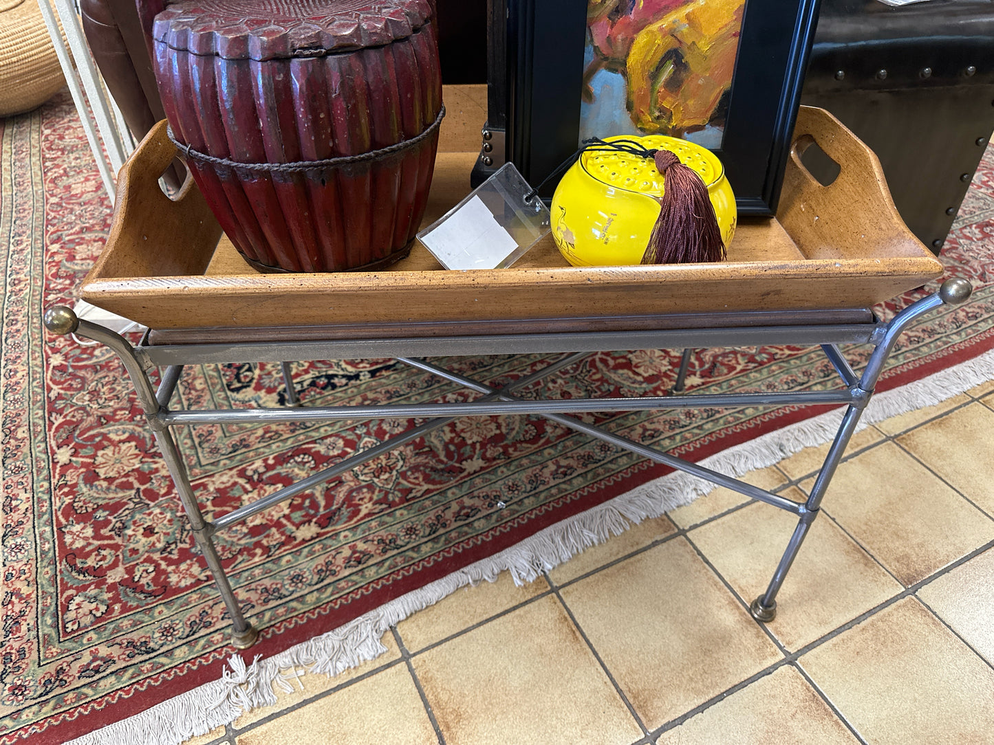 Rectangular Side Tray Table w/ Metal Base