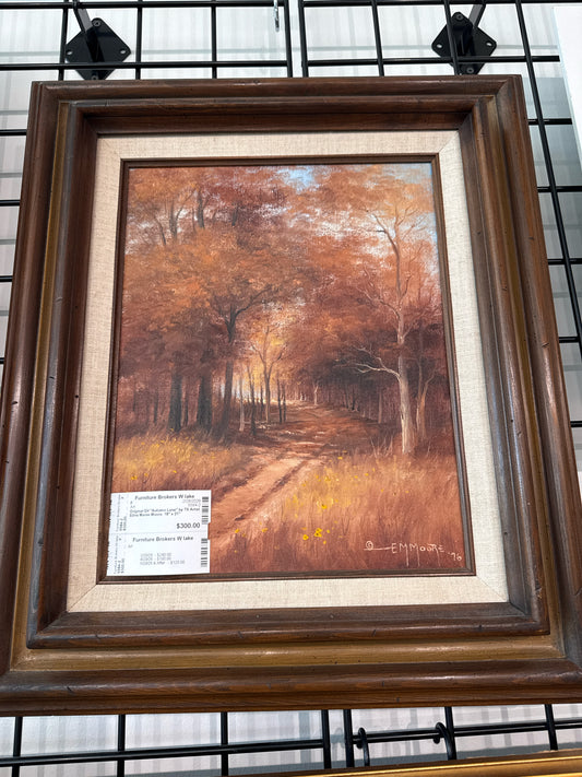 Original Oil "Autumn Lane" by TX Artist Edna Maree Moore, 18" x 21"