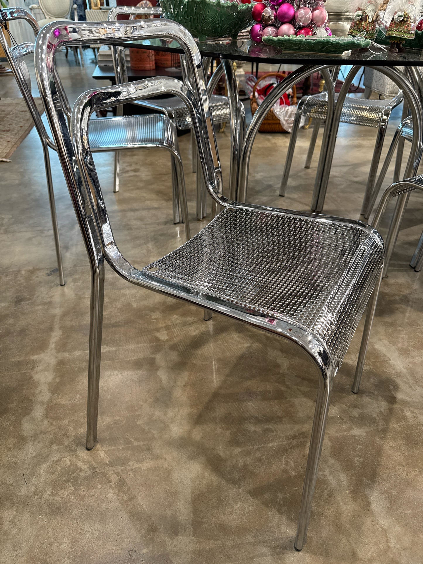 SET Vintage Octagon Smoky Glass Table & 6 Chrome Chairs