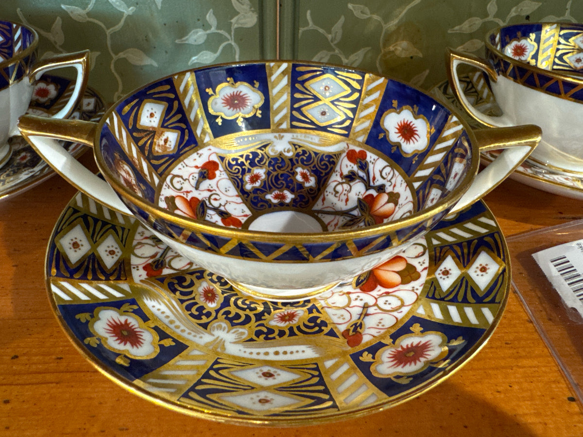 Set of 9 Minton England Royal Crown Derby Double-Handle Cream Soups/Underplates