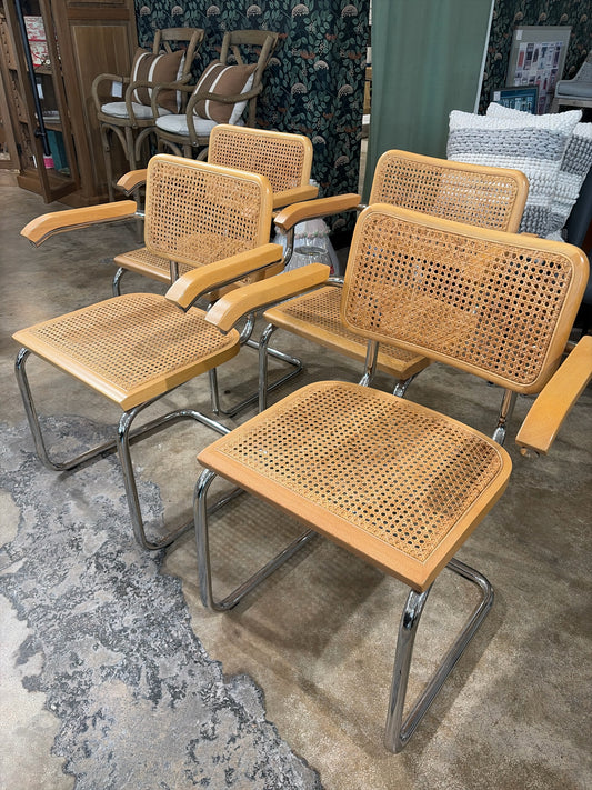 SET of 4 Breuer Cane/Chrome Arm Chairs -Seats & Stools.com