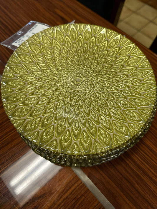 SET of 10 Vietri Italy Gold Leaf Peacock Glass Plates