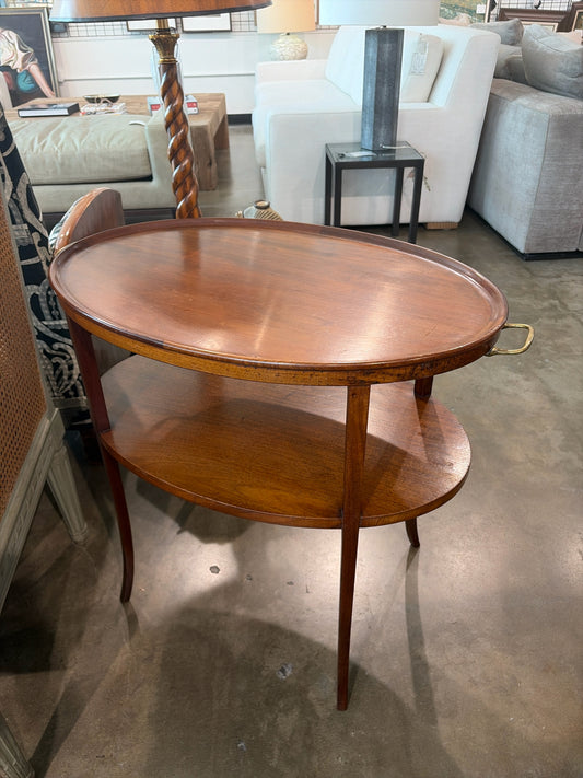 Antique Mahogany Tiered Side Table w/Brass Handles