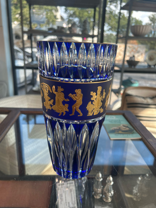 Val Saint Lambert Cobalt/Gold Crystal Vase