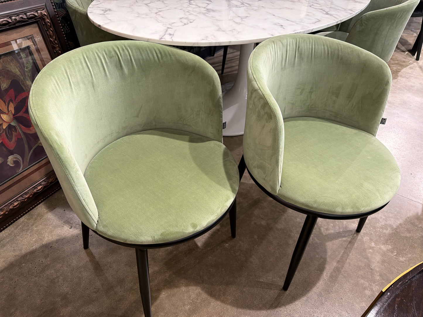 PAIR Green Velvet Side Chairs by Eichholtz Furniture