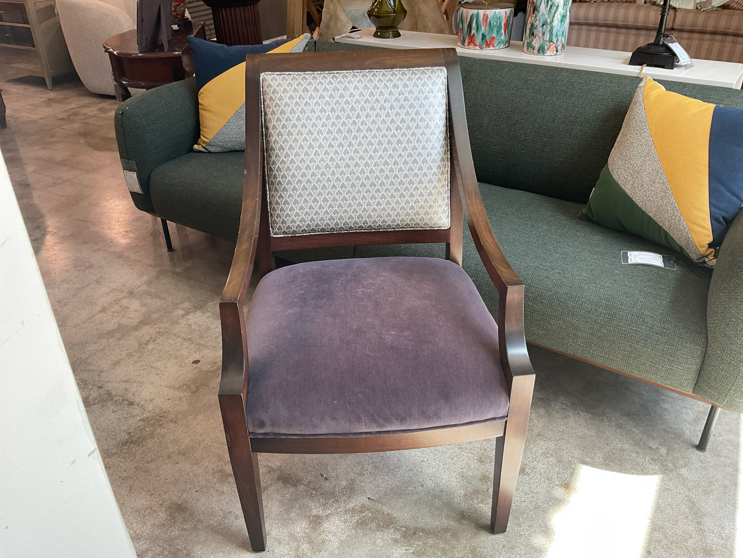 PAIR Regency Dining Arm Chairs w/ Silver Back/Eggplant Velvet Seats