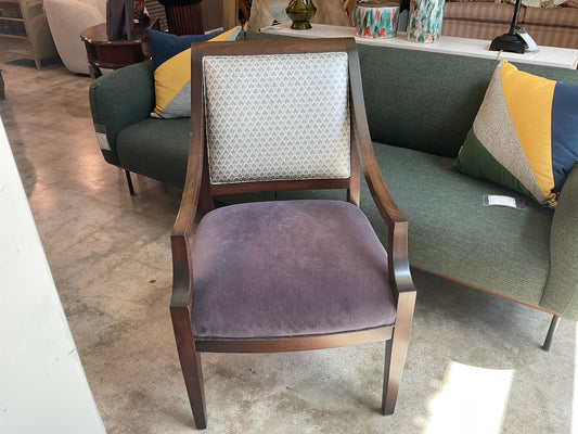 PAIR Regency Dining Arm Chairs w/ Silver Back/Eggplant Velvet Seats