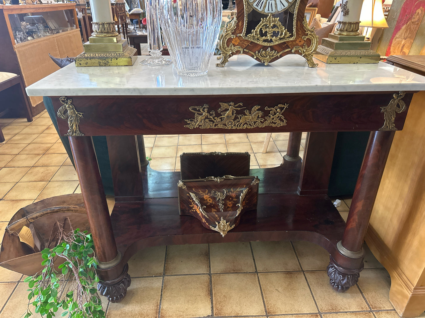 Antique European Petticoat Table w/ White Marble Top