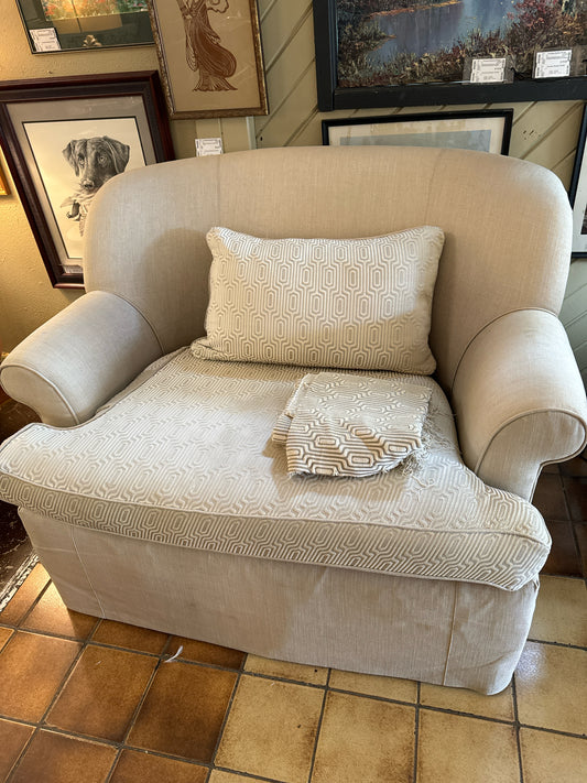 Cream Custom Wesley Hall Chair-and-a-Half plus Ottoman (extra fabric)