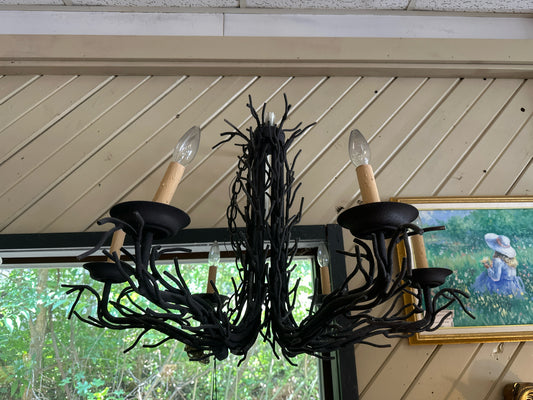 Black Metal Twig Chandelier w/ 6 Lights & 2 Sets of Shades