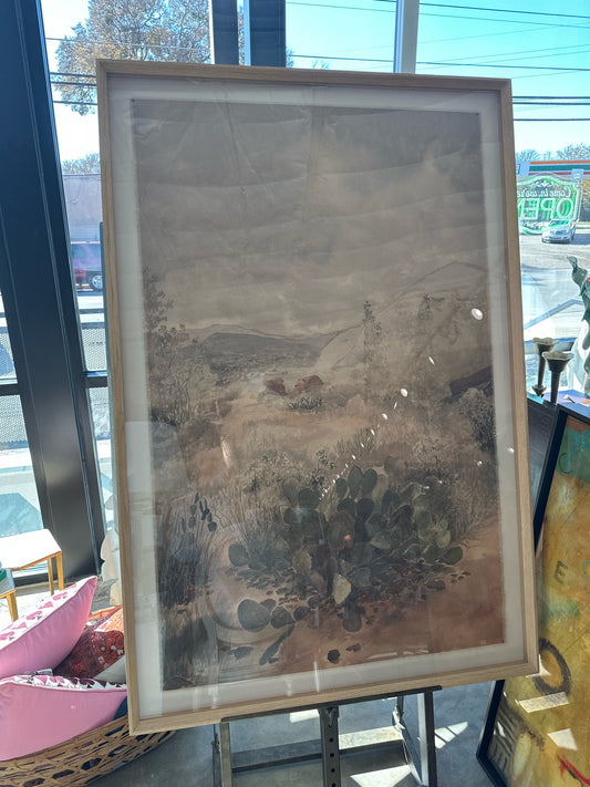 "Flowing in a Dry Land"  Cactus Landscape Light Wood Frame 40 x 60