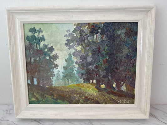 Original Oil Impressionist Woods Scene by Walter McNall in White Frame, 20 x 16"