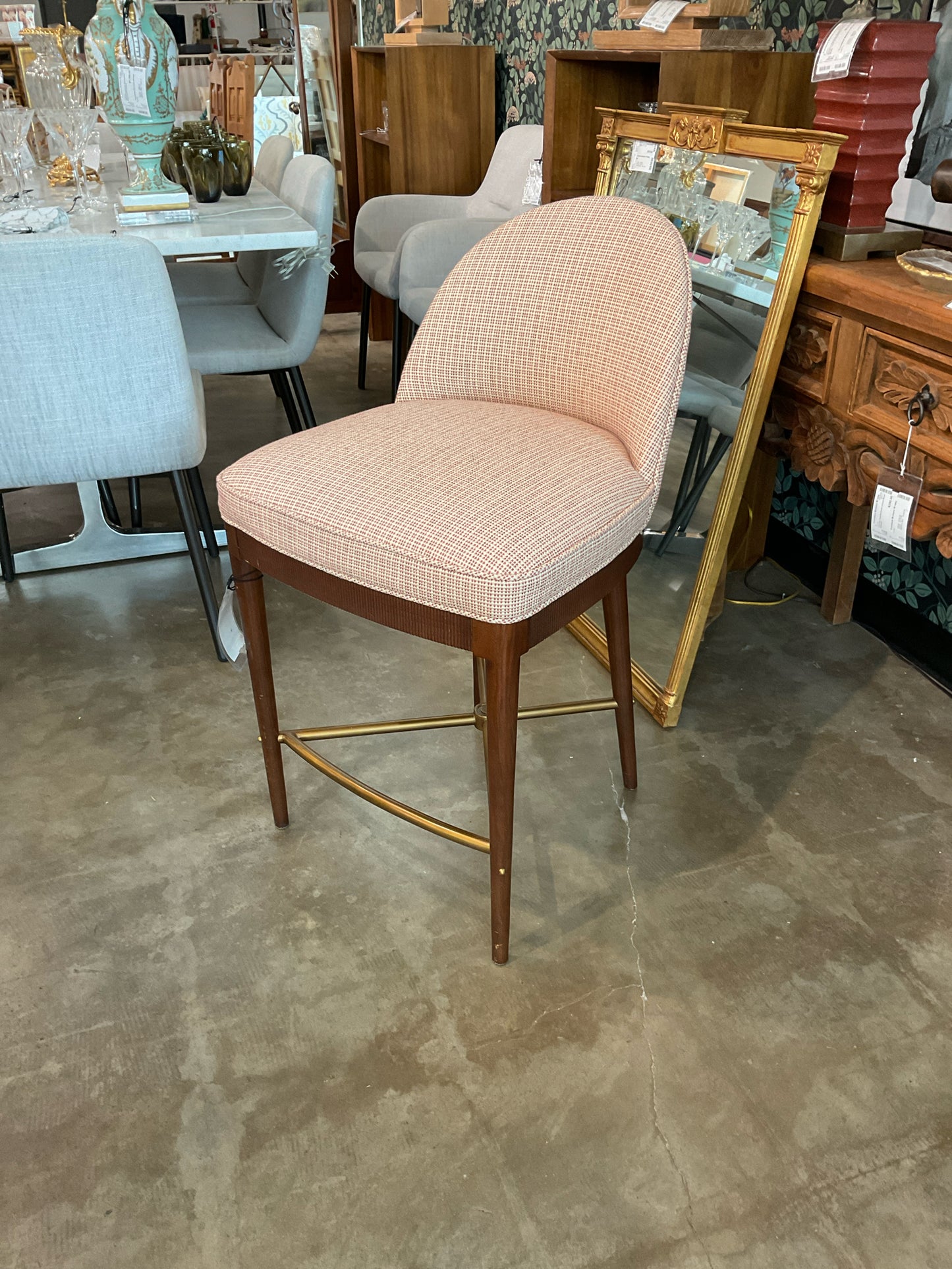 Hickory Park, Laurent Upholstered Counter Stool w/ Wood & Brass 20 x 23D x 35H