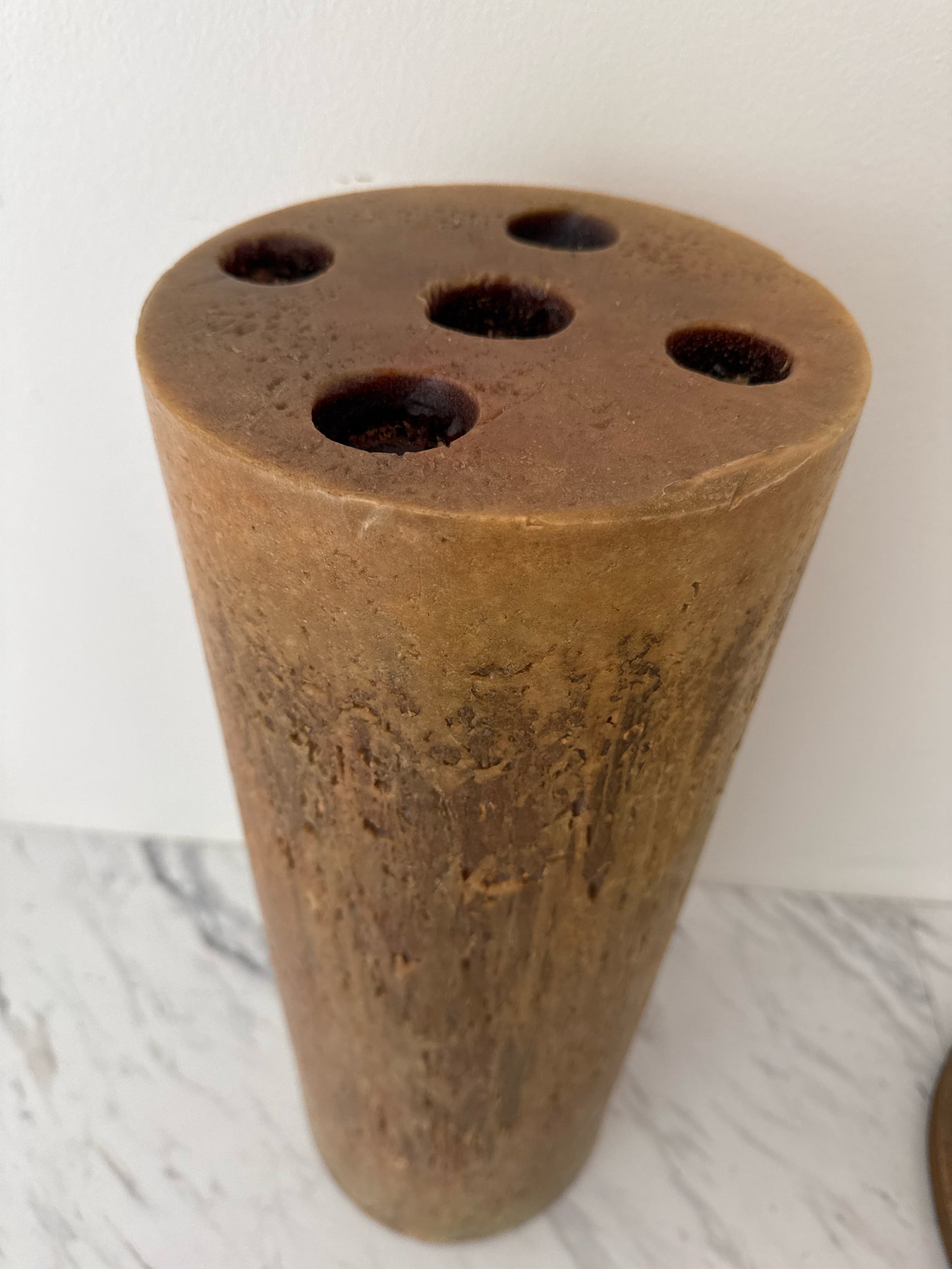 Huge 22" Aged Gold Pillar Candlestick with 5 Wicks