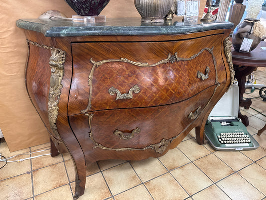French Louis XVI Chest of Drawers w/ Green Marble Top 44x22x36