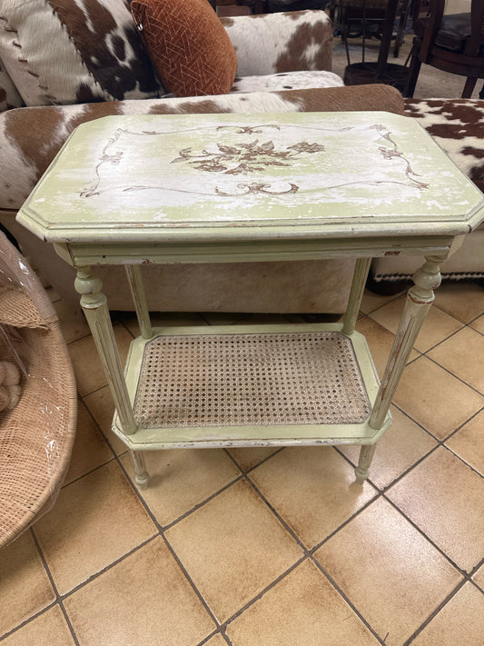 Vintage Light Green Painted Table w/ 1 Drawer Lower Shelf