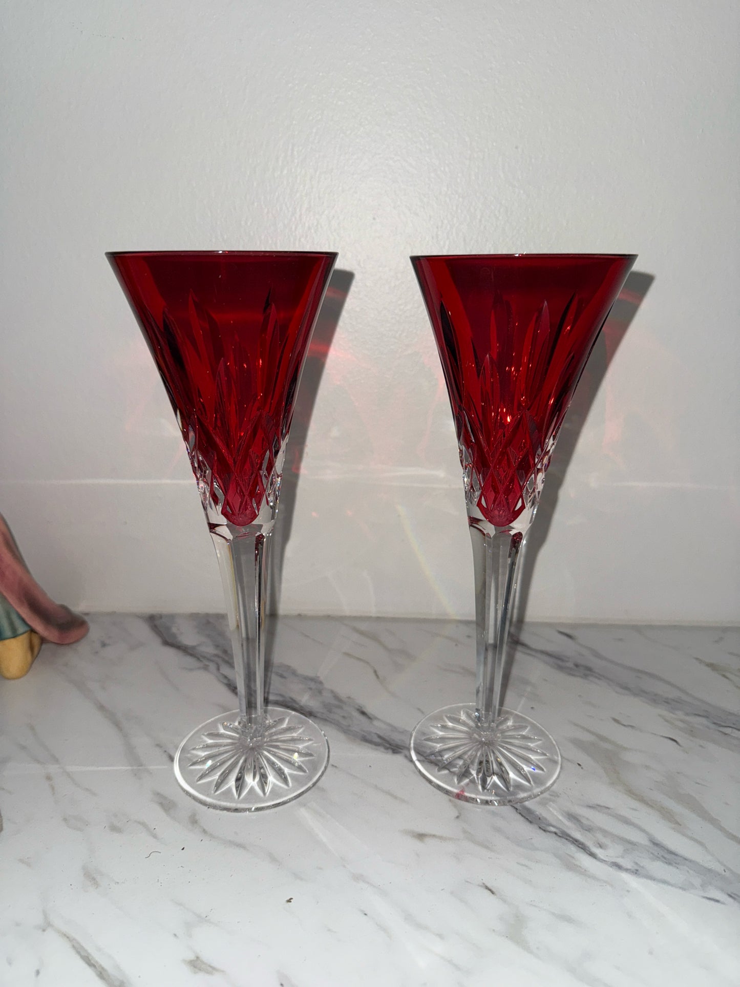 PAIR Waterford Lismore Crimson Crystal Fluted Champagne Glass