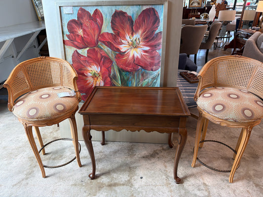 PAIR Fremarc Counter Stools French Style Cane Back XTRA Roll Fabric