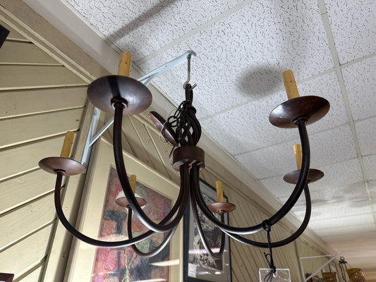 6 Light Brown Metal Twist Chandelier w/ 6 Shades