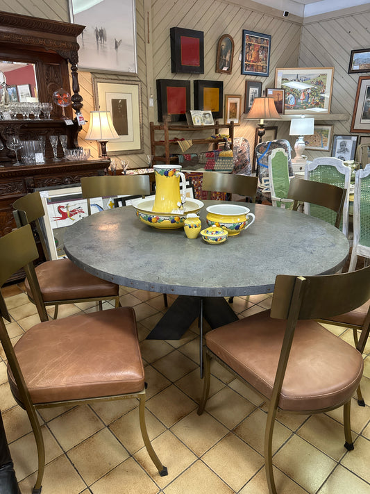 Set of 7 Chairs Metal/Brown Leather