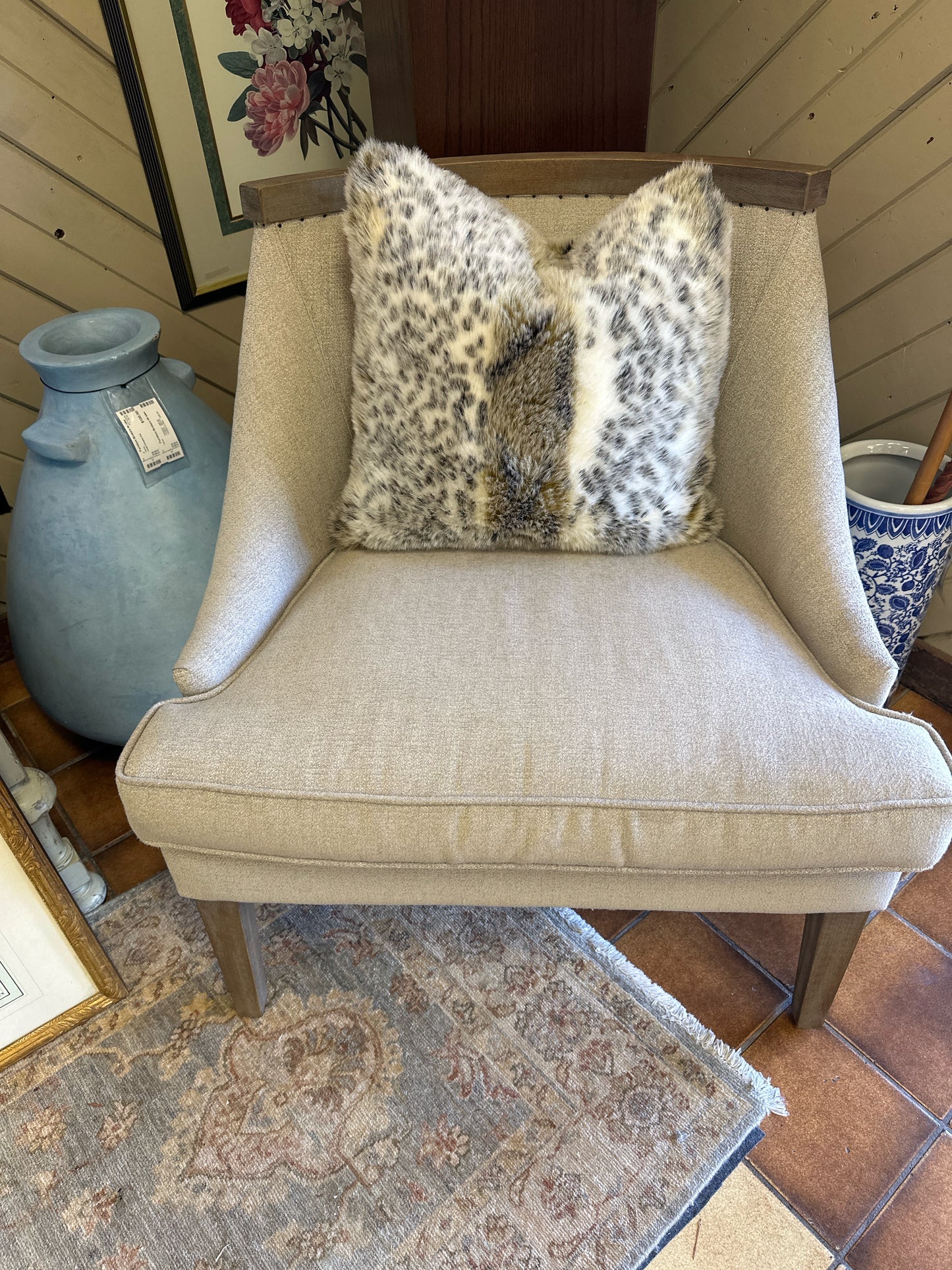 Flax Upholstered Side Chair w/ Wood & Nailhead Trim Detail