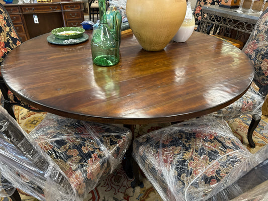 62" Bernhardt Round Wood Dining Table with Hexagon Wood Base