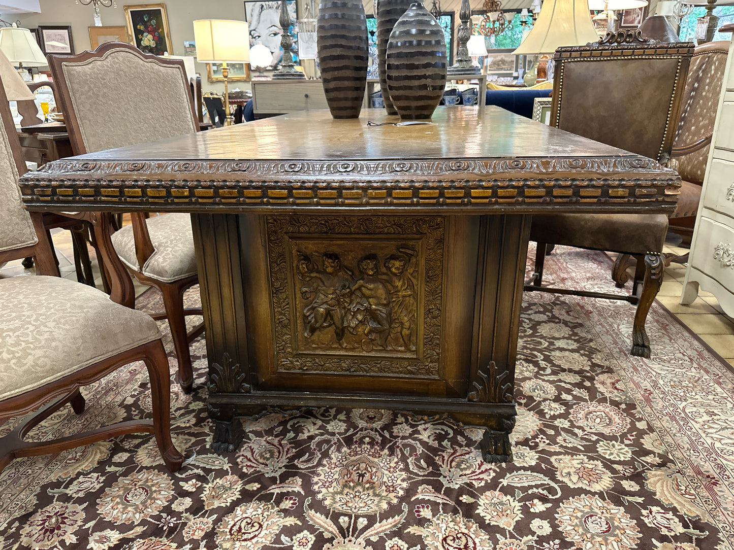 Altar Church Table/Desk w/ Heavy Carving & Angels on Sides-Italian Renaissance?