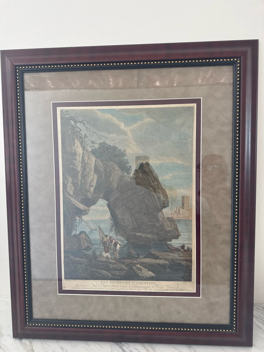 Engraving "Florentine Fishermen" in Brown w/Gold Nailhead Frame (25x30)