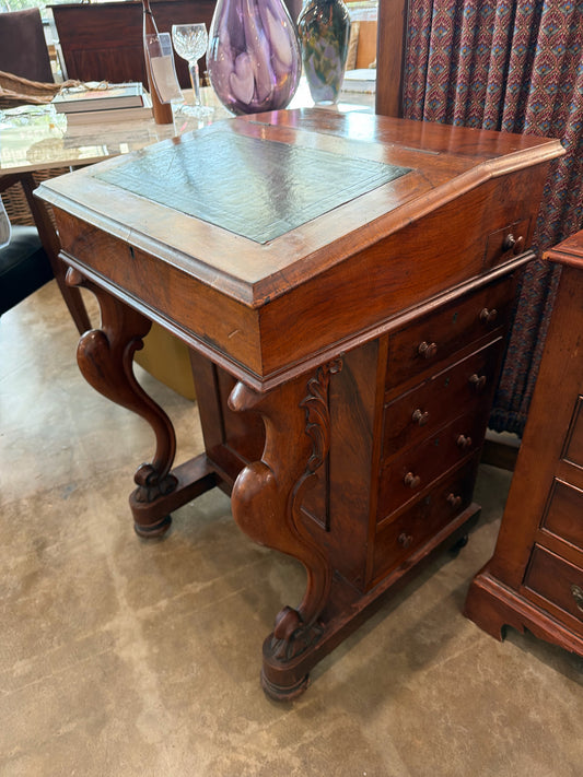 Antique Victorian Davenport Desk w/ Green Leather Top