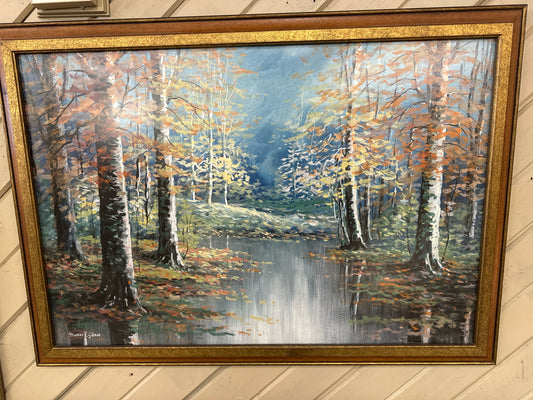 Original Acrylic/Goache Fall Woods Scene by Walter Eyden (signed 35"x25")