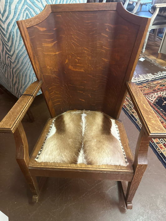 Antique Quartersawn Oak Blackbuck Hide Rocking Chair