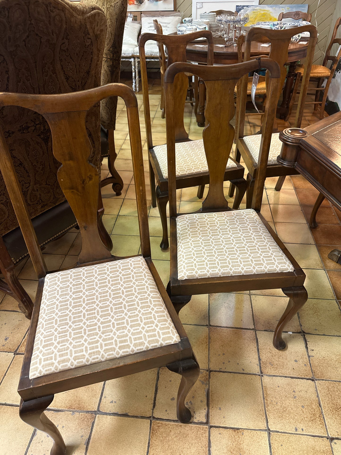 SET of 4 Antique Chairs w/ Cream/White Seats