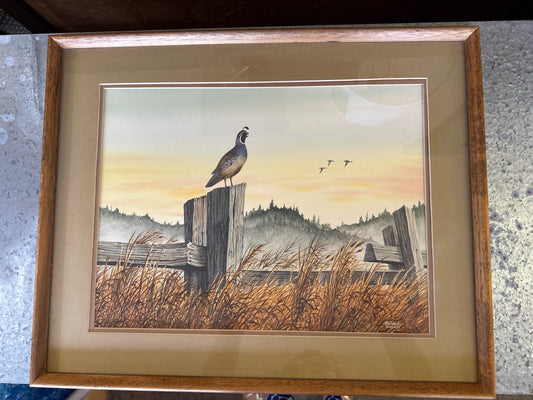 Original Watercolor of Quail signed by Rolland Dingman, 21" x 17"