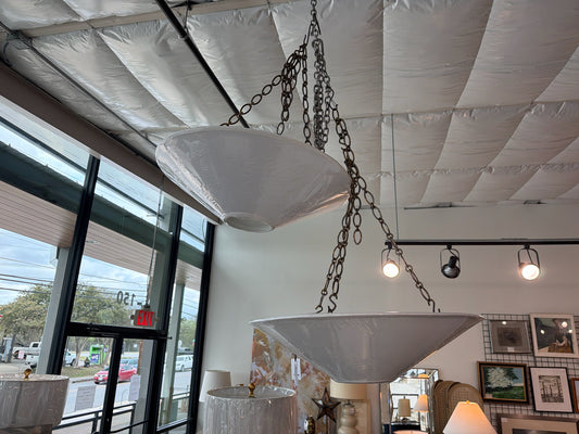 NEW CB2 Karamana 3 Light Fixture-Hardware behind desk