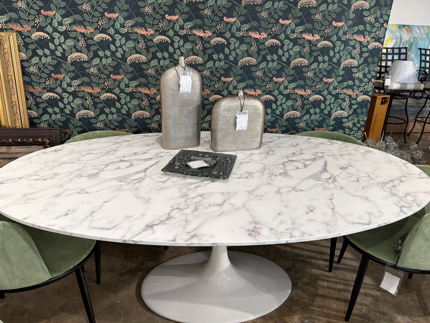 Marble Saarinen Style Oval Dining Table by Eichholtz 48 x 78