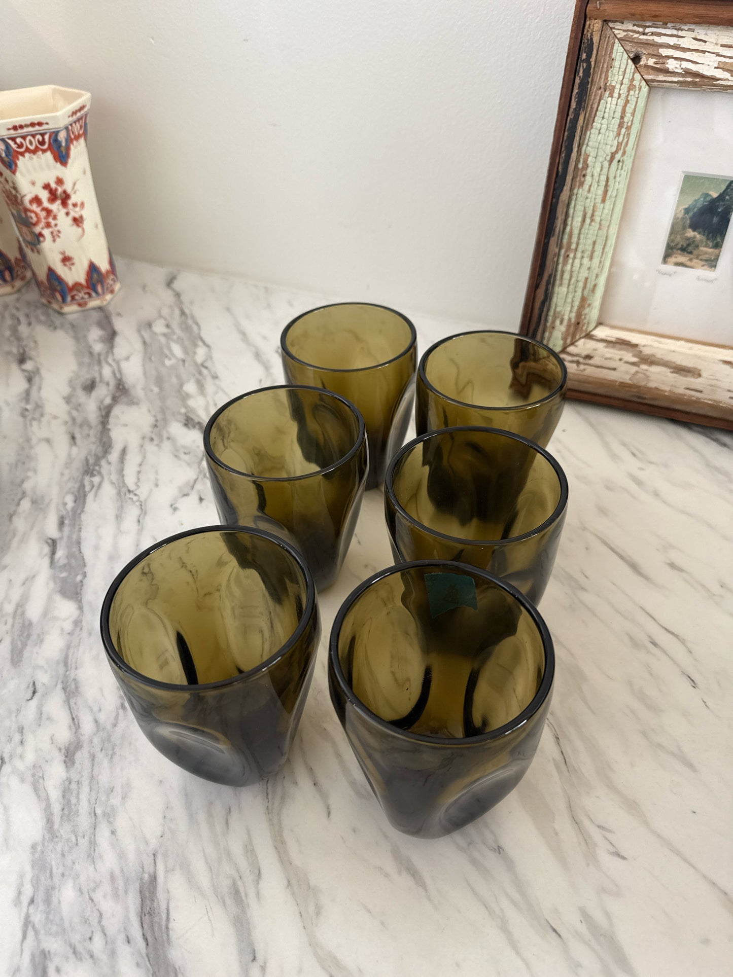 SET 6 Imperial Glass "Russel Wright", Mid-century Pinch Drinking Smoke Glasses