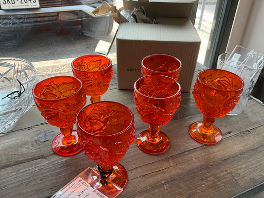 Set of 6 - Vintage Orange Wine Glasses
