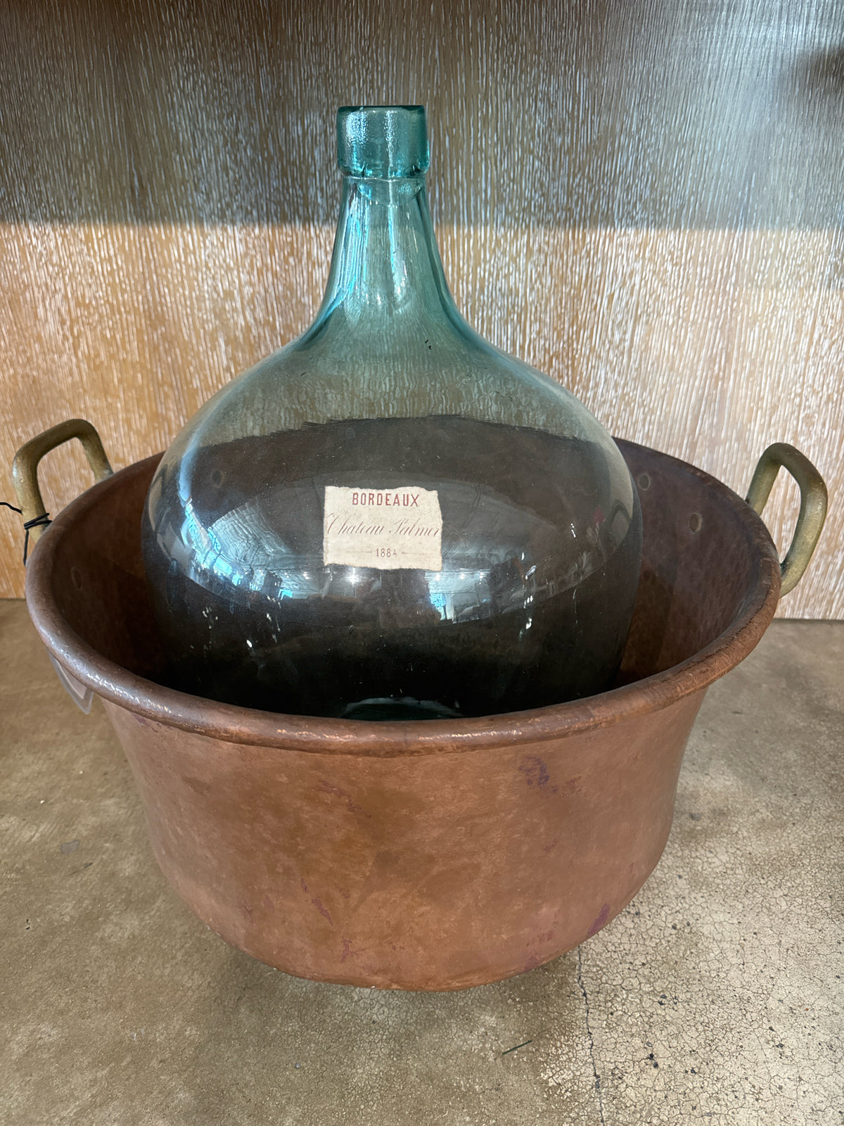 Antique French Copper Pot with Bordeaux Wine Carafe