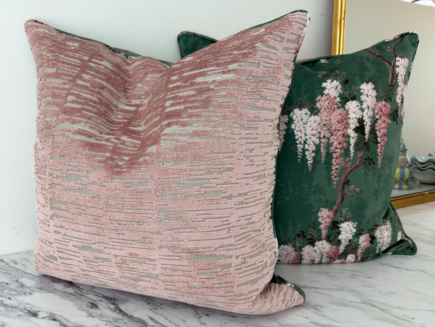 Custom/New  English Woodchip & Magnolia Pink Wisteria Pillow-PB Down Insert