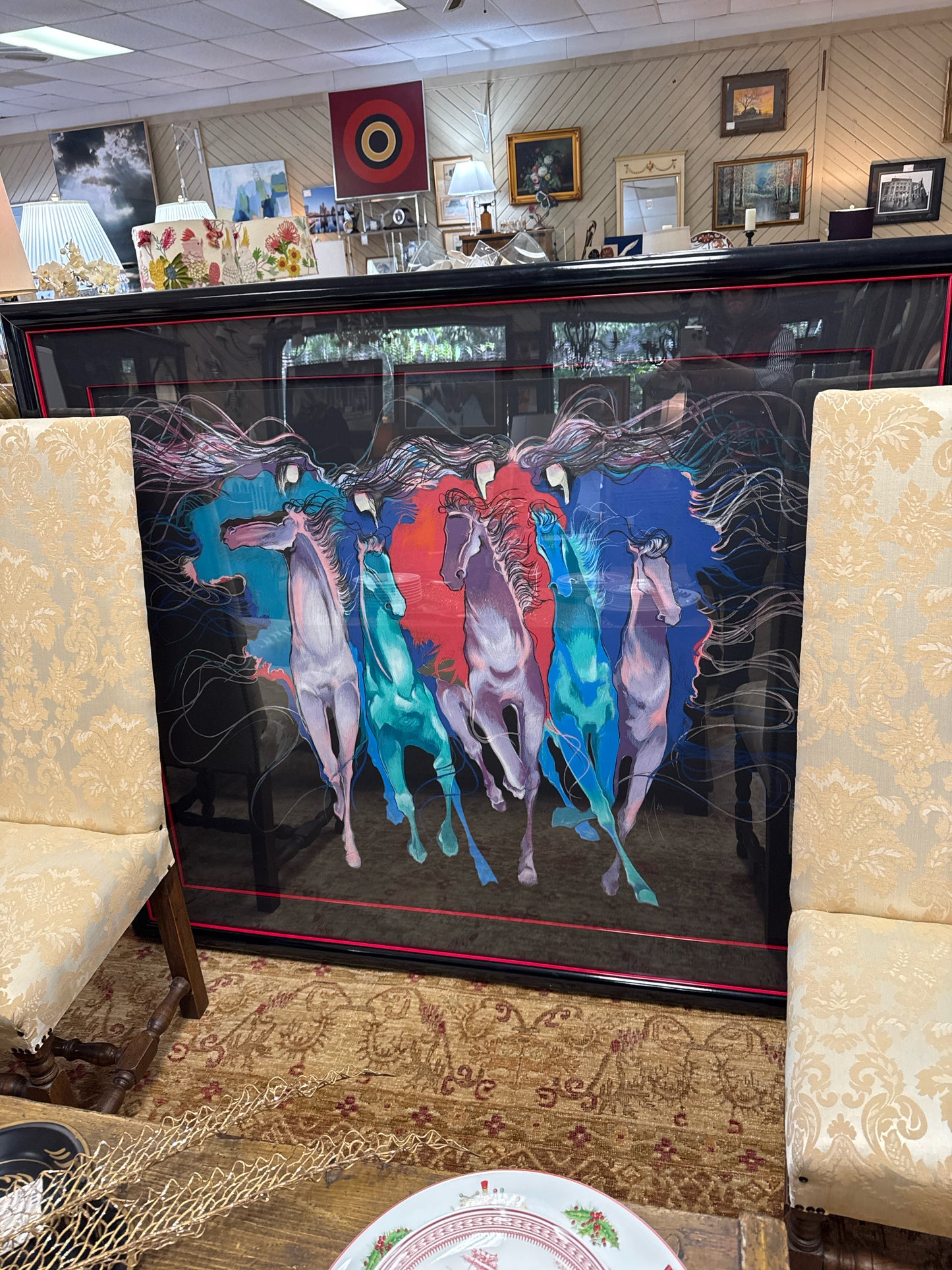 Signed - Horses in Black Frame (Bonny Leibowitz - paperwork @ Desk) 61x52