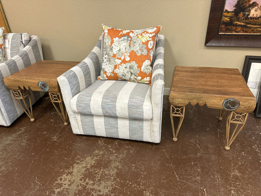 PAIR Wood/Metal Base w/ Medallion Side Tables