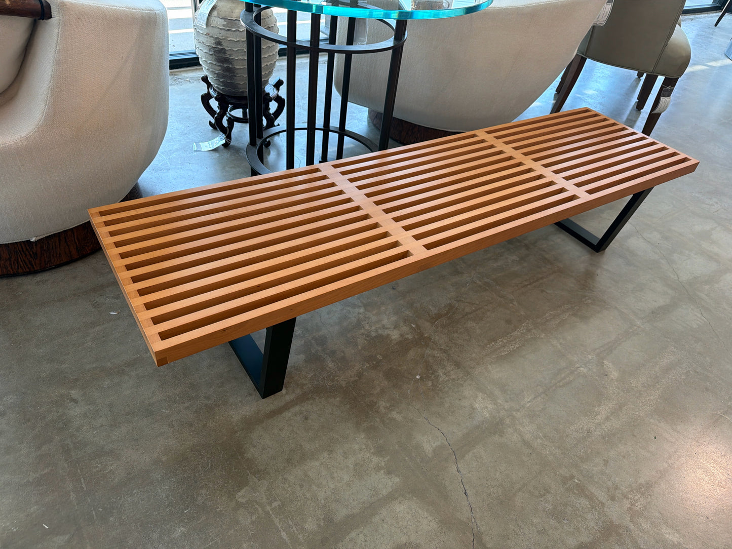 Nelson Style Wood Bench w/ Metal Legs