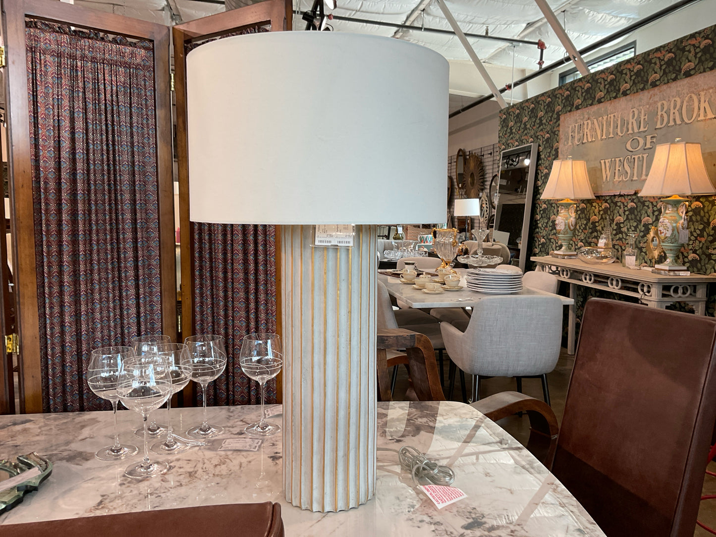 Made Goods Grey/Gold Detail Column Lamp