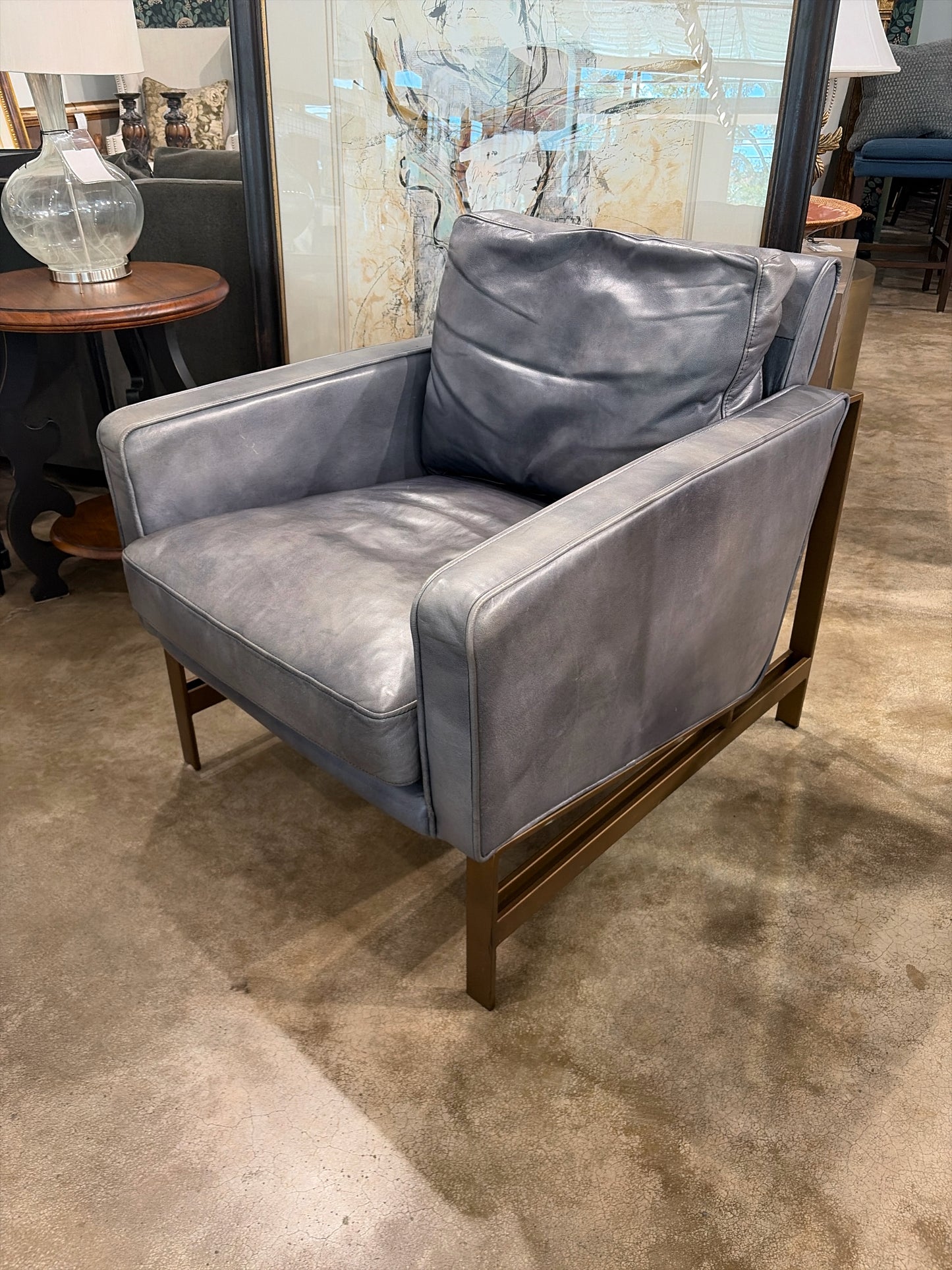 Scout & Nimble Chad Leather Club Chair- Grey/Blue