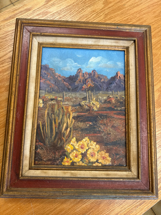 Original Oil on Board Arizona Desert by Arizona Artist T. Perkins, 14x17"