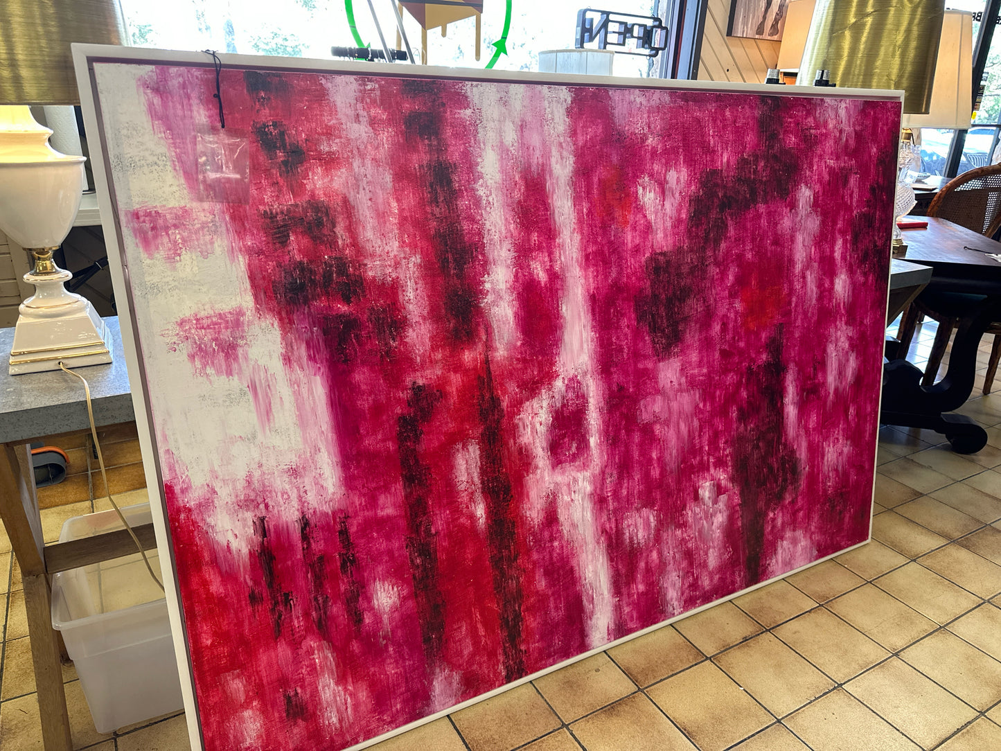 Large Pink Abstract Art White Frame 74 X 49.5