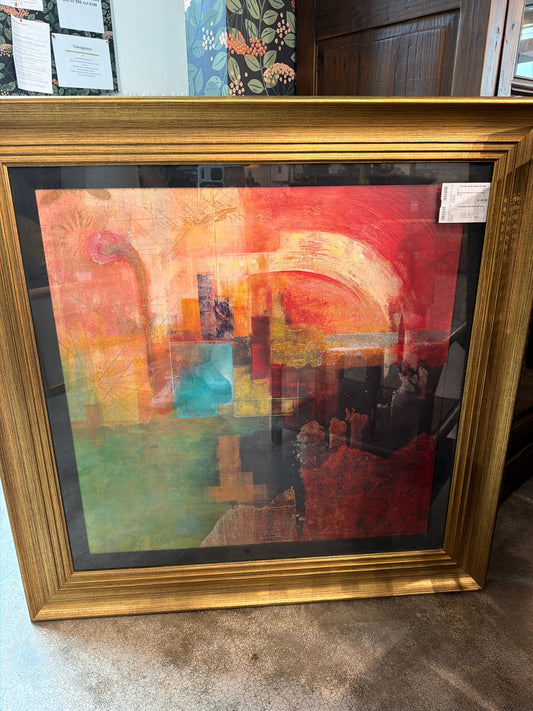Multi Color Abstract in Gold Frame 36"sq