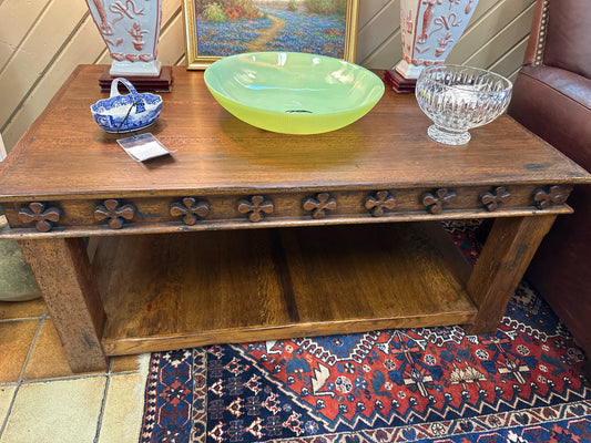 Solid Wood Rectangular Coffee Table with Carved Cross Detailing