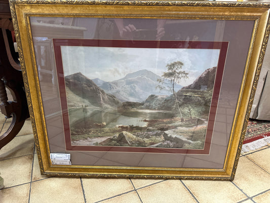 Landscape Pastoral"Garzing by Lake" in Gold Frame 33x28